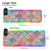 Colorful Mandala Turkish Wireless Charging Mouse Pad for Mobile Phone Extra Large Gaming Mousepad with 13 Lighting Modes Keyboard Mat for Office Home Gaming MacBook PC Laptop Desk